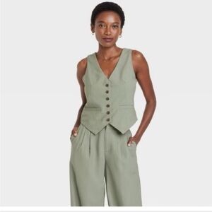 Women's Olive Green Tailored Vest